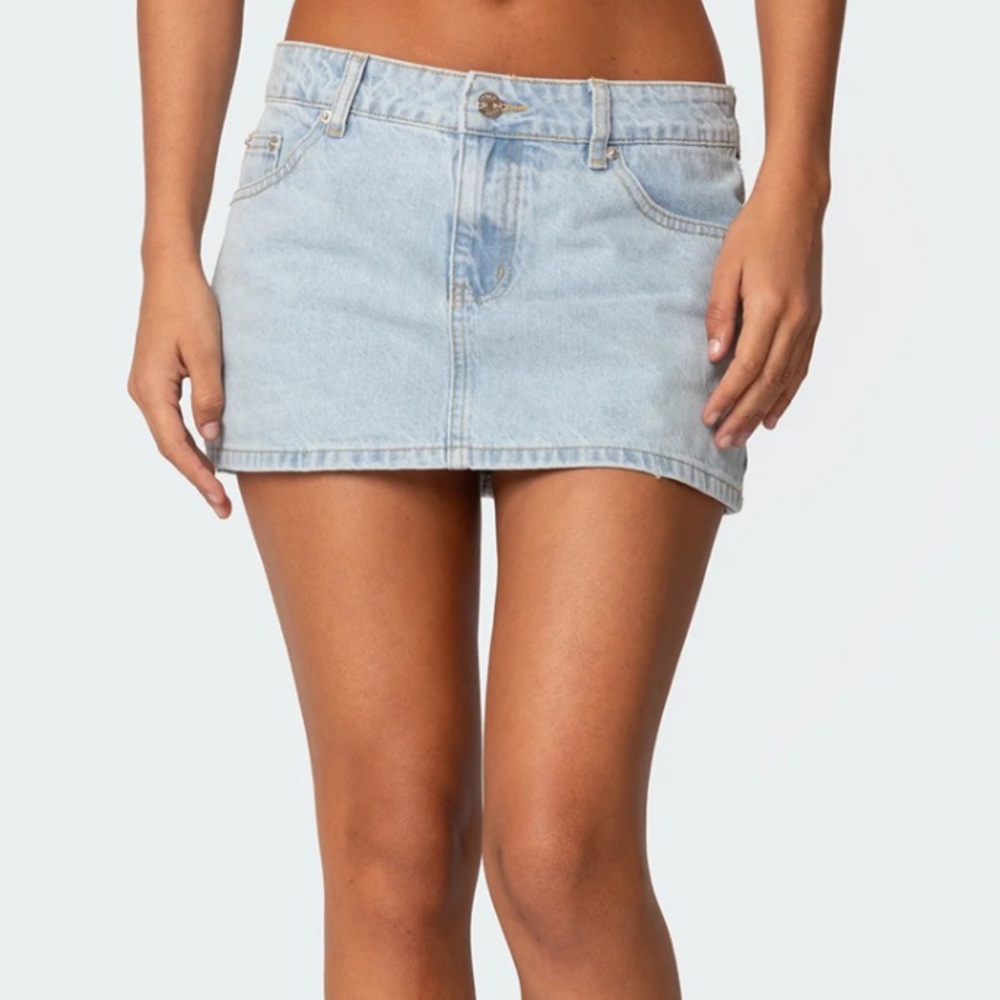 Edikted Light Blue Denim Mini Skirt